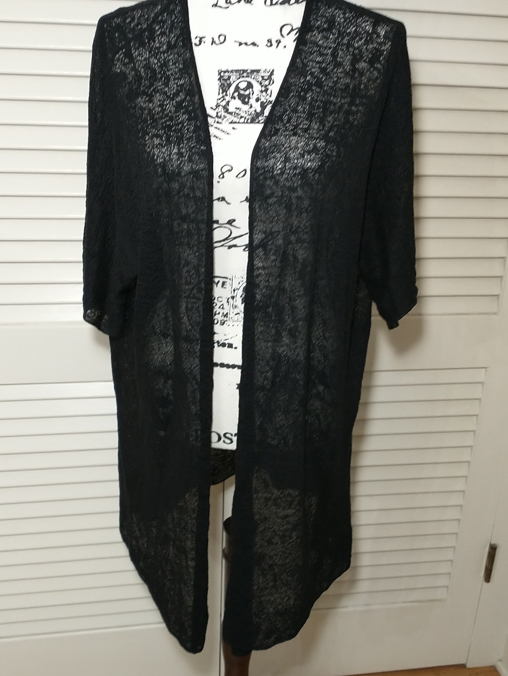 Eileen Fisher Sheer Duster Cardigan, Black, Size L, Cottagecore, Gramcore
